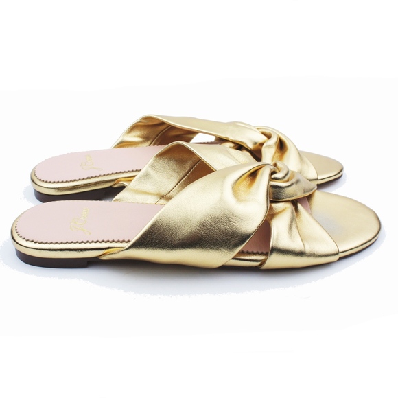 New JCREW Knotted Leather Sandals Metallic Gold - Picture 2 of 3